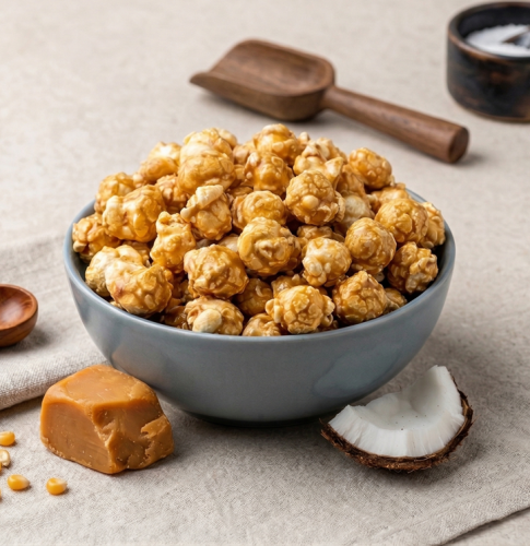 Popcorn karmelowy z wiórkami kokosowymi