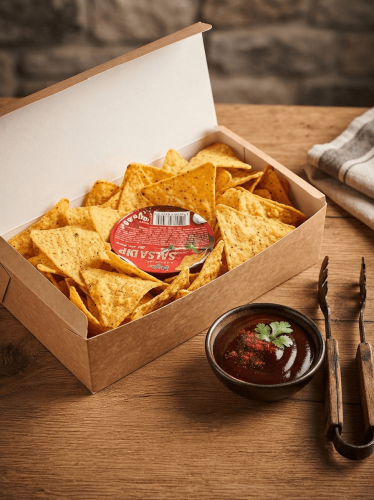 Nachos BOX smak BBQ z Salsą (300g)